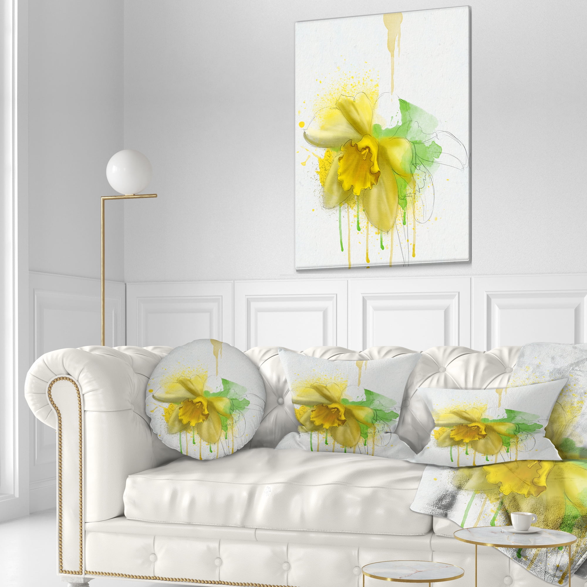 Designart Yellow Narcissus Flower Watercolor - Floral Throw Pillow - 12x20