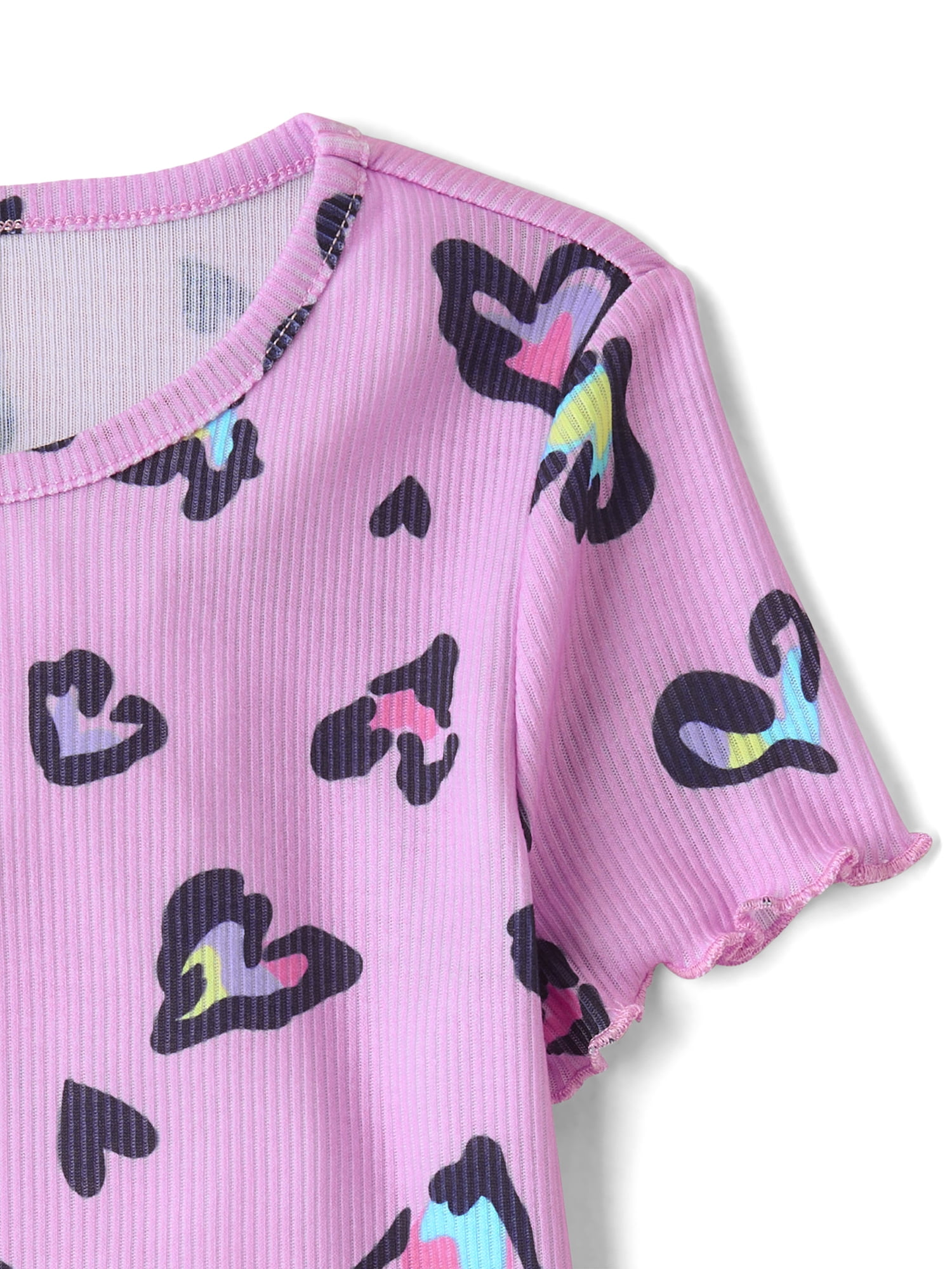 The Children's Place Girls Short Sleeve Leopard Heart Lettuce PJs, 2-Piece, Sizes XS-XXL