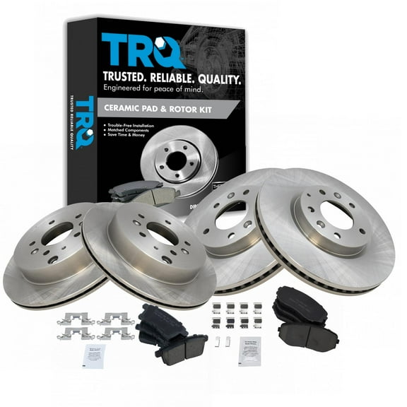 TRQ Front and Rear Brake Pad & Rotor Kit Brake Pads Brake Rotor Ceramic Fits Select 2007-2012 Mazda CX-7