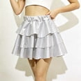 thumbnail image 2 of BFHHYA Metallic Skirt for Girls 3 Layer Ruffle Tiered Mini Skirt Elastic High Waist A Line Flare Skirt Sparkly Party Performance Clothes for Kids, 2 of 7