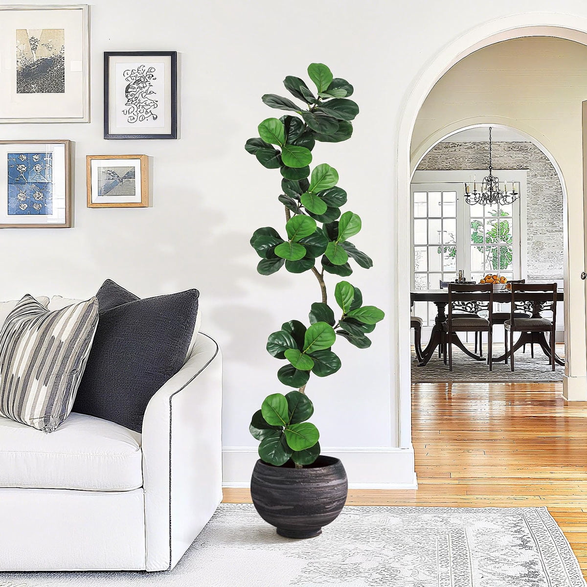 Ataucjin 5ft Fiddle Leaf Fig Artificial Tree, Faux Plants Indoor with Moss&White Planter, Fake Rubber Tall Fake Floor Plant in Pot,Artificial Trees for Home Office Living Room Decor