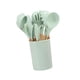 thumbnail image 2 of Juego de 11 utensilios de cocina de silicona resistentes al calor con mango de madera y cubo de almacenamiento para acampar, color verde claro, 2 of 12