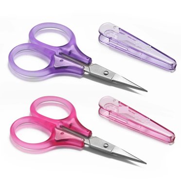 Small Craft Scissors, 3" Tiny Travel Scissors  Compliant with Cover, Sharp Scissors all Purpose, Straight Fine Tips Mini Sewing Scissors Set, Precision Detail Paper Cutting, Pink/Purple