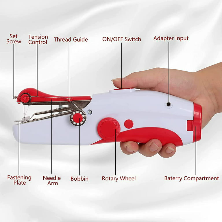 Handheld Sewing Machine, Electric Hand Held Sewing Machine, Mini Portable Cordless Sewing Machine for Beginners and Adults, Size: Small, Red