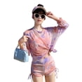 thumbnail image 1 of Traje de baño dividido de estilo deportivo de verano, protector solar de tres piezas, traje de baño de aguas termales de manga larga, mujer Xihong XL [105-130 catties], 1 of 5