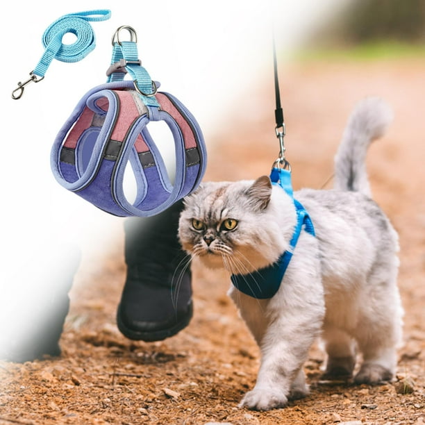 Arnés y correa para gatos para caminar, arneses de chaleco ajustables suaves a prueba de escape para gatos, chaqueta de tiras reflectantes transpirabl , , l Salvador Arnés para gatos