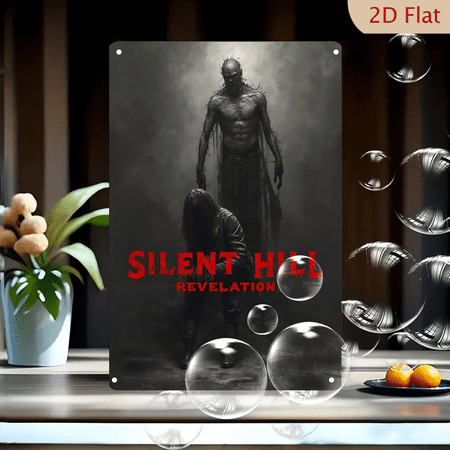 1pc Metal Wall Sign, 8x12 Inches, Silent Hill Revelation Horror Movie Poster, Dark Eerie Scary Monster Decorative Tin Sign, Ideal for Halloween Decor, Game Room, Man Cave, Home Theater, Bar, Garage,