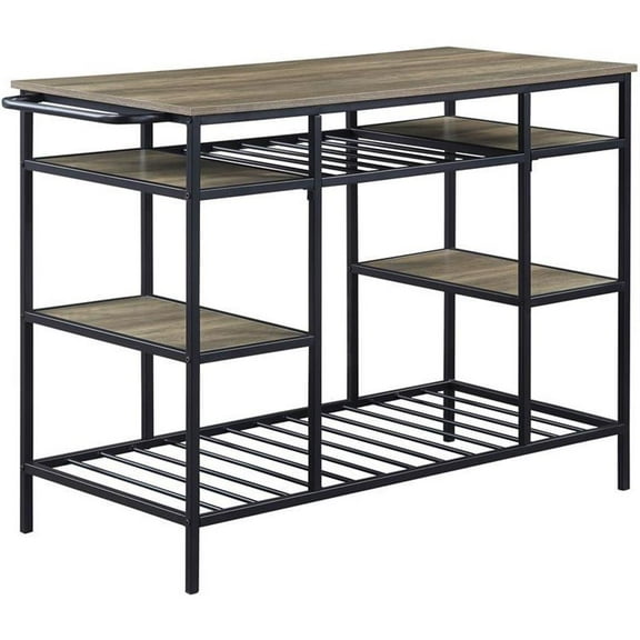 Bowery Hill Modern Kitchen Island in Rustic Oak & Black Finish