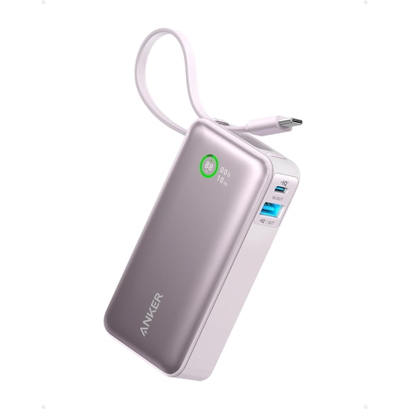 Anker Nano Power Bank, 10,000mAh Portable Charger with Built-in USB-C Cable, 30W Recharging, 30W Max Output with USB-C&A, for iPhone 17/16/15 Series, MacBook, Galaxy, AirPods, and More