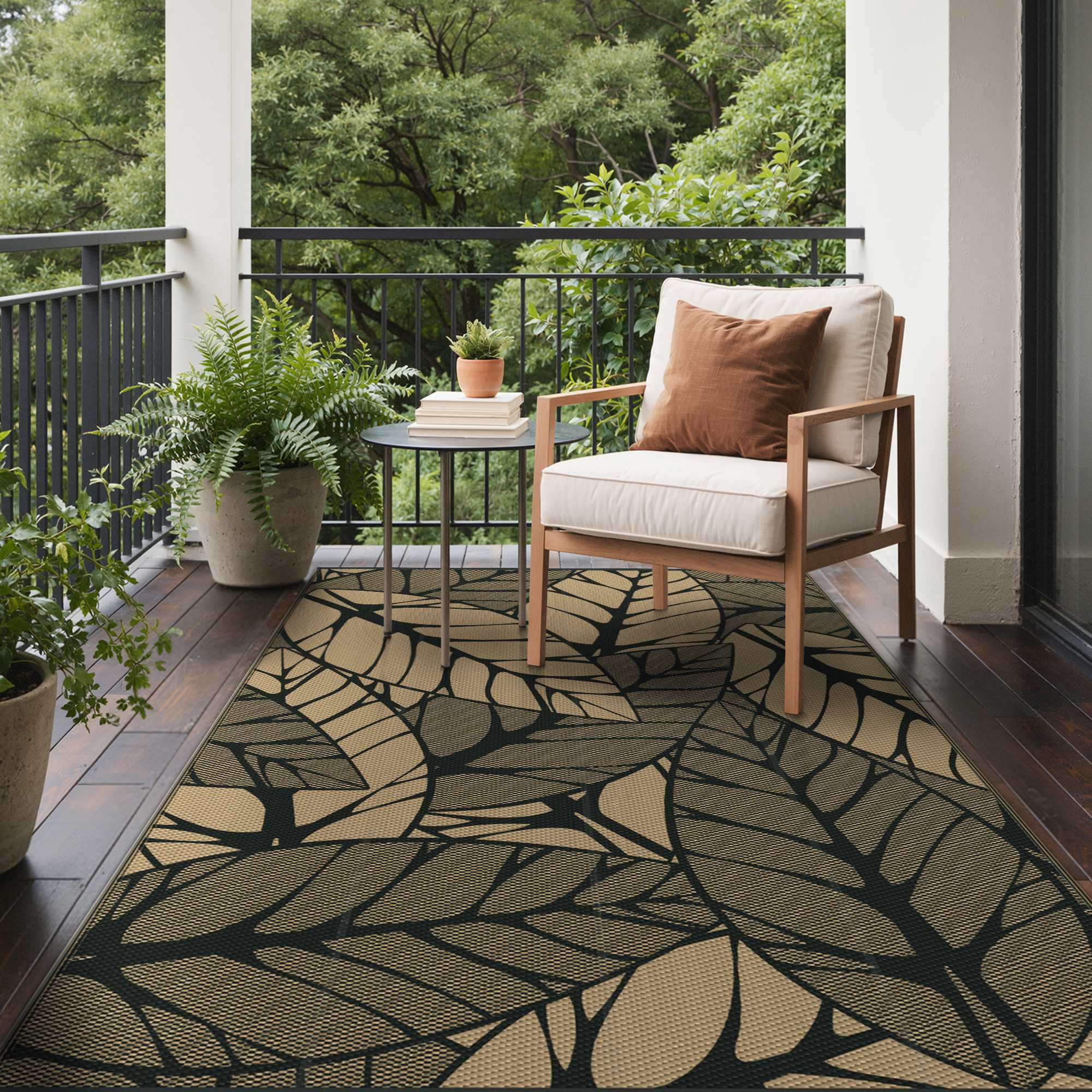 DEORAB 5'x8' Outdoor Rugs Waterproof Patio Reversible Plastic Straw Carpet Camping Outside Mat For Garden Balcony Camping Porch, Black & Brown