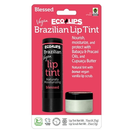 Eco Lips Vegan Brazilian Lip Tint Scrub Combo Pack - Blessed/Dusty Rose and Vanilla Lip Scrub