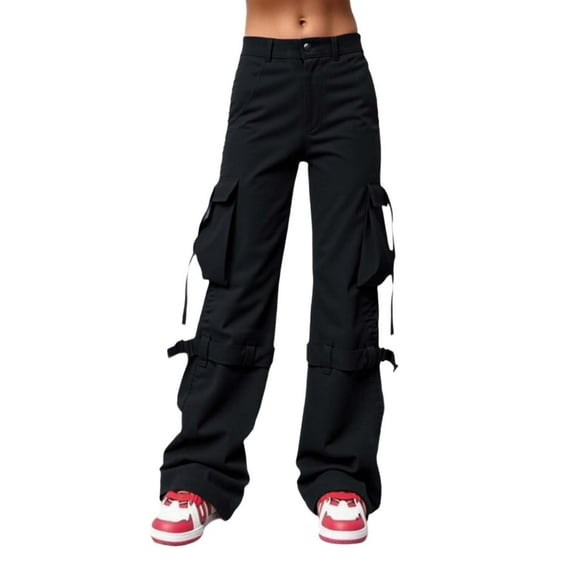 Women's Goth Cargo Pants Wide Leg Baggy Casual Hiking Trousers High Waist Loose Fit Mutil Pocket Y2K Parachute Pants