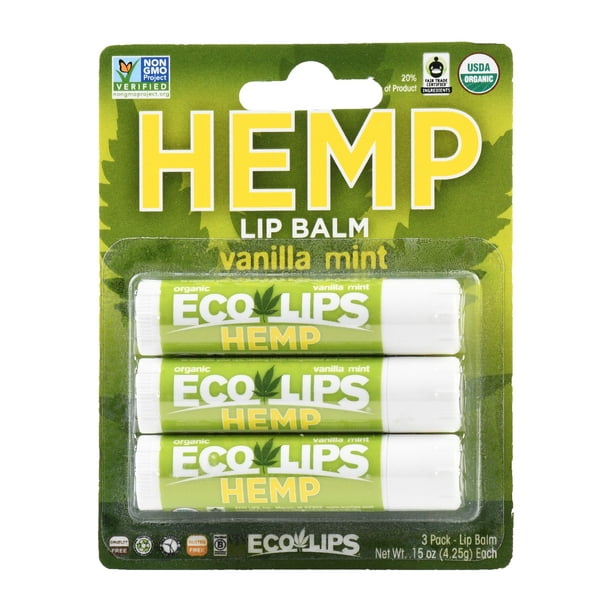 Eco Lips Certified Organic Hemp Vanilla Mint Lip Balm 3 Pack Walmart Com Walmart Com