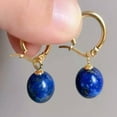 thumbnail image 3 of K-KED Handmade 10MM Natural Lapis Lazuli Round Bead Hook Earrings Handmade, 3 of 5