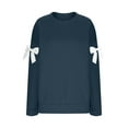 thumbnail image 6 of WTOBBY Women's Solid Color Bow Round Neck Long Sleeve Loose Pullover Sweater Sweatshirt, Decorative Bow Design, Soft and Comfortable for Fashionable Everyday Wear,Dark Gray XL, 6 of 7