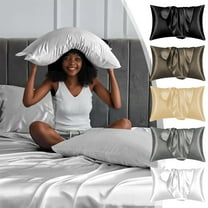 Xuniizn Throw Pillow Cover Satin Pillowcase for Hair and Skin - 20x30" Cooling Imitation Silk Pillow Case, Soft Solid Color Pillow Cover for Bedding, Khaki