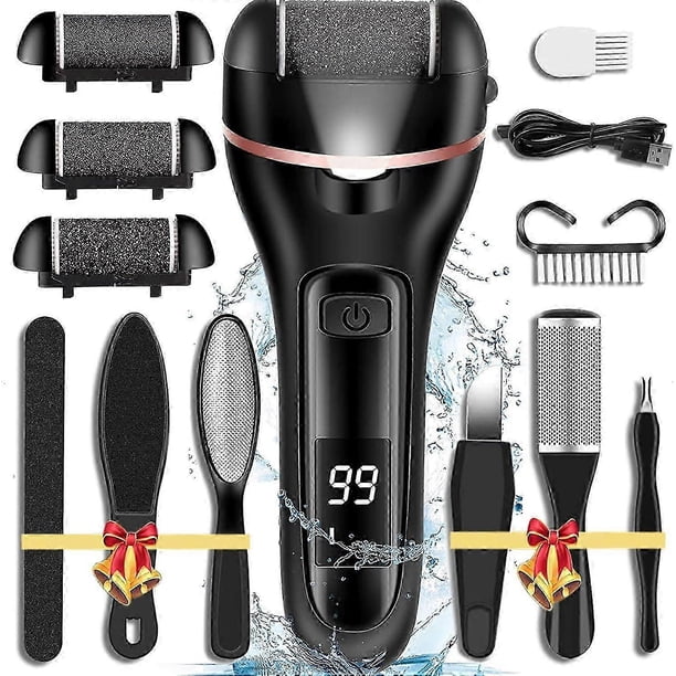 Professional 13-in-1 Foot Callus Remover Set - Electric Foot File with 3 Rollers, 2 Speeds & Battery Display for Hard, Cracked & Dry Skin (Black)