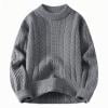 thumbnail image 3 of successthop Mens Cable Knit Sweater Plus Size Long Sleeve Chunky Crewneck Knitwear Jacquard Solid Keep Warm Top Gray 3XL, 3 of 4