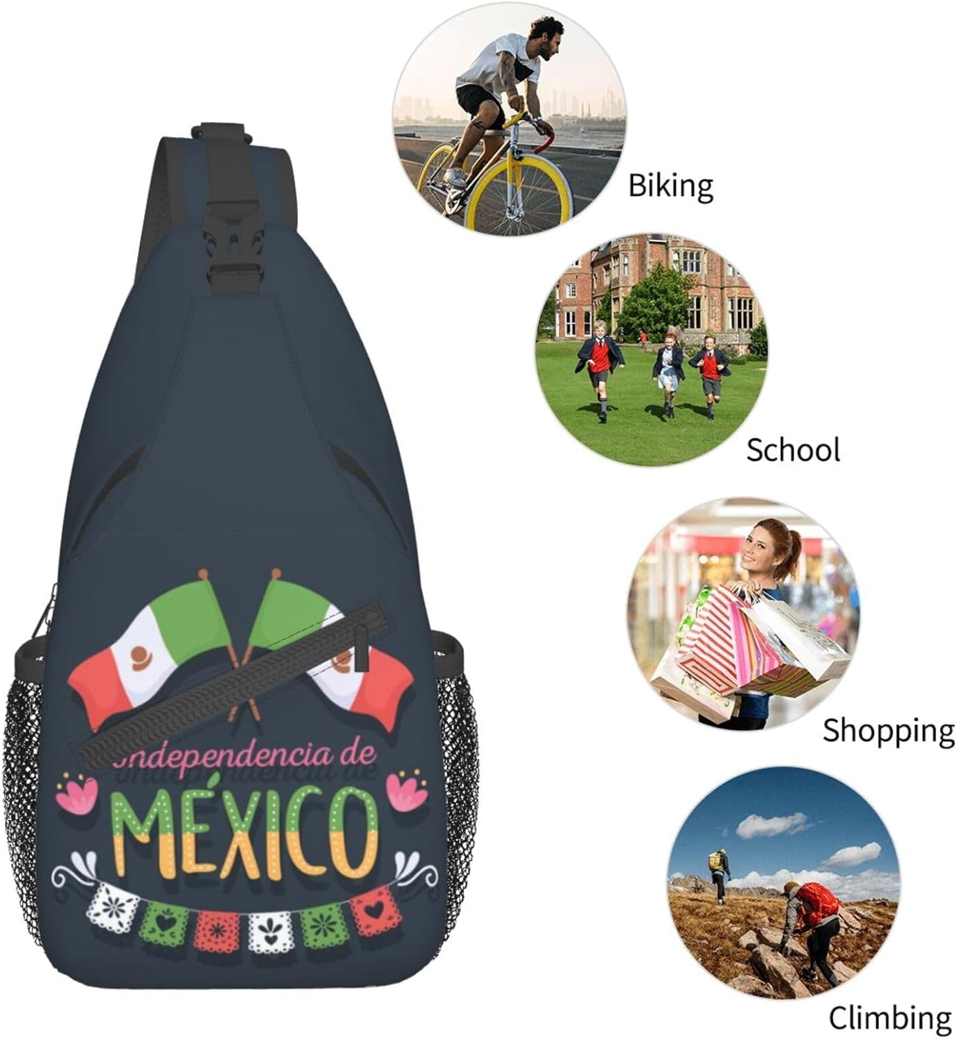 Mexico Hispanic Mexico Independence Day 2023 Sling Bag Crossbody Hiking Travel Chest Bags Backpack Shoulder Daypack for Women Men