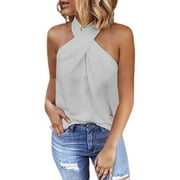 Aozrynl Womens Summer Tops Halter Neck Sleeveless Plain T-Shirts Blouses Casual Loose