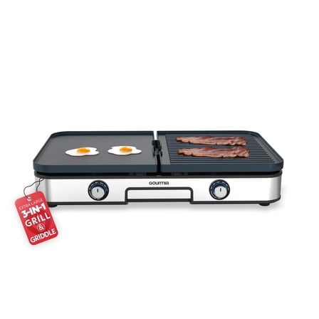 Gourmia 28 Inch Ceramic Nonstick Electric Griddle, 3-in-1 Grill Combo, Dual Zone, Black