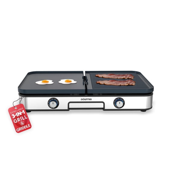 Gourmia 28 Inch Ceramic Nonstick Electric Griddle, 3-in-1 Grill Combo, Dual Zone, Black