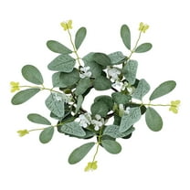 deevoka Eucalyptus Leaves Wreath Artificial Floral Candle Rings Ornament Pillar Candle White
