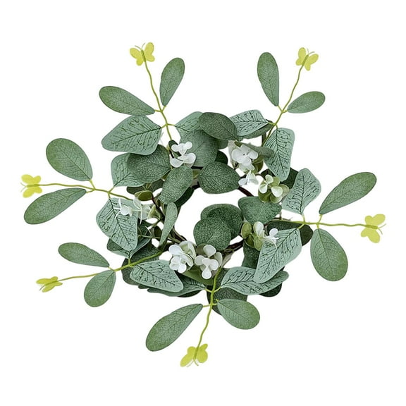 deevoka Eucalyptus Leaves Wreath Artificial Floral Candle Rings Ornament Pillar Candle White