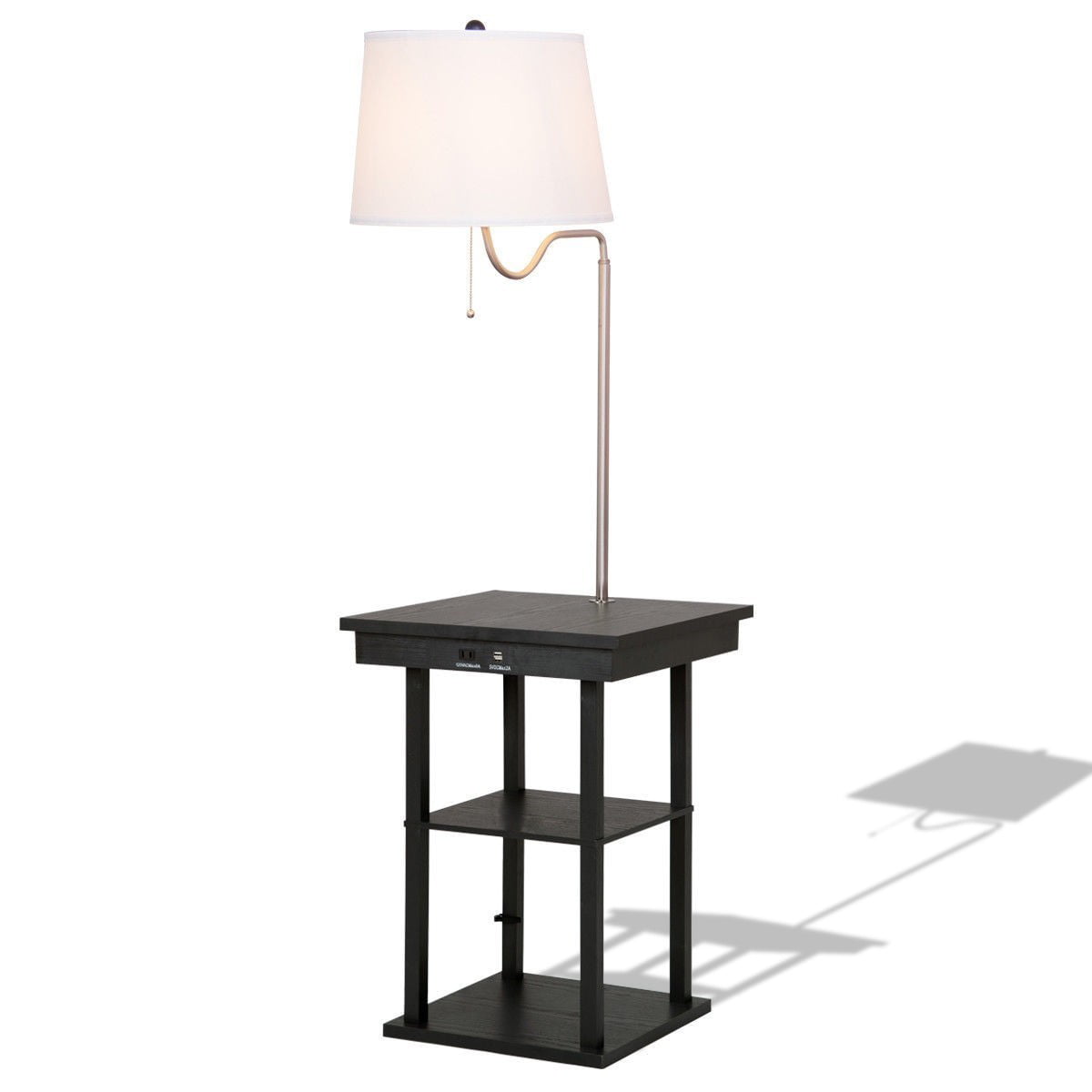 Apontus End Table Floor Lamp With Swing, End Table With Lamp Attached And Storage