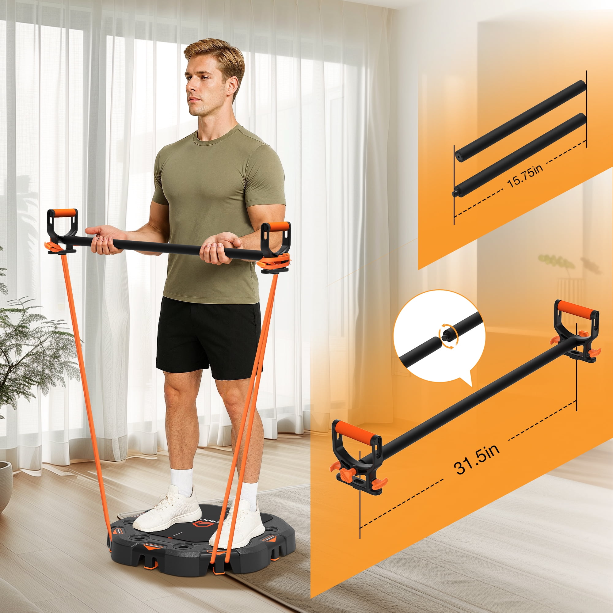 Warmounts 7-in-1 Adjustable Push up Board with Resistance Bands & Door Anchor - Full Body Workout, Safe & Space-Saving Home Gym Equipment for Men