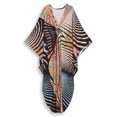 thumbnail image 4 of Women's Striped Print Kaftan Dress Woven V-Neck moomoo House Wear Batwing Sleeve Loose Beach Robe Moroccan Caftan Tunic, 4 of 11