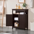thumbnail image 2 of Bathroom Floor Storage Cabinet, Wooden Free Standing Storage Organizer with 2 Doors & Adjustable Shelf for Living Room, Hallway, Espresso, 2 of 19
