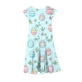 thumbnail image 3 of Girls' Summer Easter Print Short Sleeve Ruffled Pockets Round-Neck Printed Dress For Kids Casual Summer Dresses For Girls, 3 of 5
