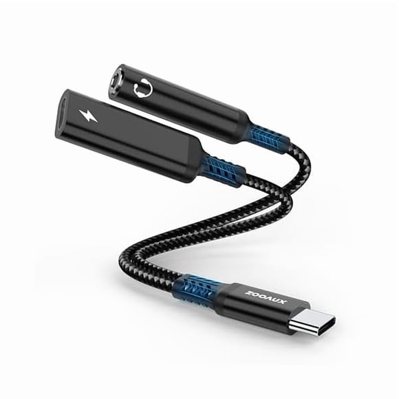 xixishop ZOOAUX USB C to 3.5mm Headphone and Charger Adapter, 2-in-1 USB Type C to Aux Audio Jack Splitter, PD 60W Fast Charging Dongle for iPhone 17/16/15, Galaxy S25/S24/S23, iPad Pro, Pixel (Black)