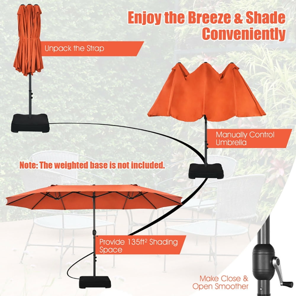 Aimee Lii 15 Feet Patio Double-Sided Umbrella with Hand-Crank System, Sunbrella Patio Umbrellas, Orange