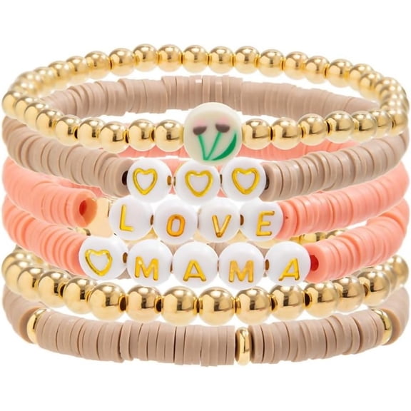 Zephyriana Love Mama Letter Beaded Stretch Bracelet Handmade Ploymer Clay Mother's Day Bracelet Mother's Day Jewelry Gift