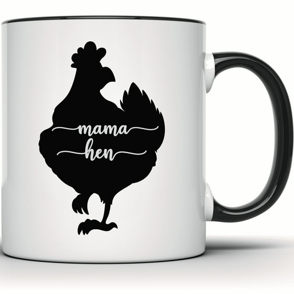 Mama Hen Mug - Farmhouse Chicken Coffee Mug - Mother's Day Gift for Mom - Chicken Lover Tea Mug - Cute Animal Hen Mug Gift - 11 Ounce Black Rim Handle Novelty Coffee Cup - WMUG0956-BLK