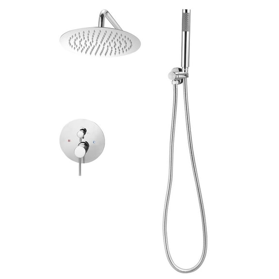 KFFKFF Shower Faucet Set with 10-Inch Rain Shower Head and Handheld Spray, Wall-Mounted Bathroom Fixtures with Brass Valve and Chrome Trim Kit