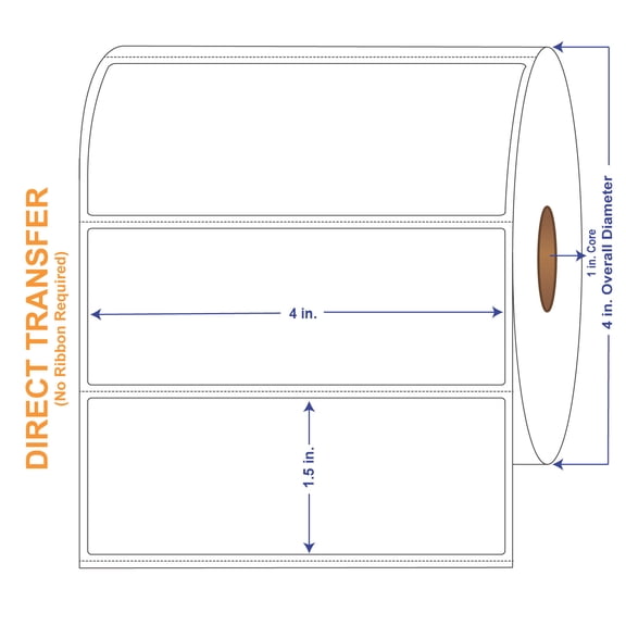 4" x 1-1/2" White Direct Print Thermal Labels, 960 per roll (4 Rolls per Carton)