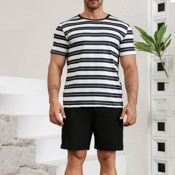 2 Piece Outfits Fashion Mens T Shirt and Shorts Sets Muscle Gym Workout Athletic Shirt Cotton Tee Shirt Top Black XXXL