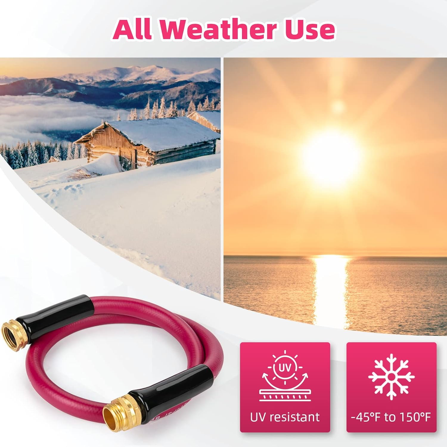 Garden Hose 5/8 in x 25 ft, Heavy Duty  Anti-Kink Flexible Water Hose for Drinking Safe  All-Weather Lightweight