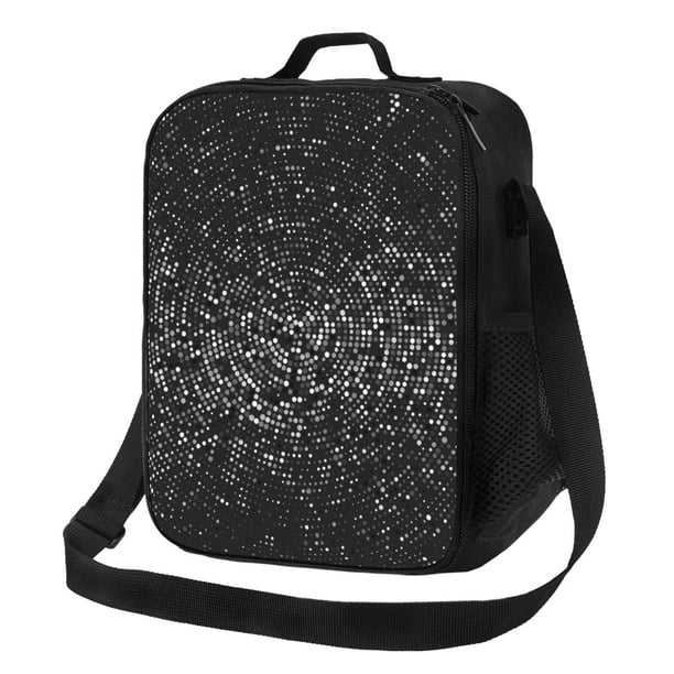 Fotbe Black And White Dotted Lonchera Bolsa de Almuerzo para Hombres y Mujeres, Lonchera de Gran Capacidad, Bolsa de Almuerzo Reutilizable, Bolsa Térmica Aislante