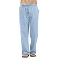 thumbnail image 3 of LISTHA Men'S Linen Pants Casual Loose Fit Trousers 2024 Oversized Beach Summer Pants Funny Multi Pocket Plain Baggy Pants Light Blue 5XL, 3 of 4
