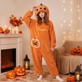 thumbnail image 4 of Unisex Adult Pumpkin Onesie Pajamas, Pumpkin Onesie Pajamas Plush Jack-O-Lantern One-Piece Hooded Jumpsuit, Halloween Big Mouth Monster Sleepwear, 4 of 12