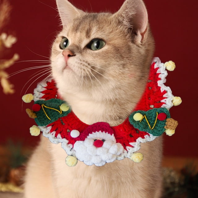 Christmas Pet Neck Ornaments Dog Wool Decoration Scarf Collar Hand Woven