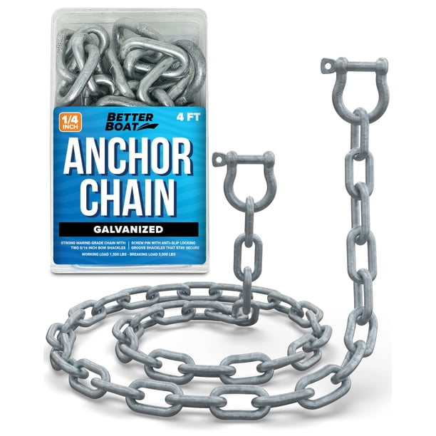 Cadena de ancla galvanizada Cadena de ancla para barcos Cadenas de ancla para barcos Cadena galvanizada 2 grilletes y cadenas de ancla para barcos Extremos de eslabones Cadena de grado marino de 3/16"