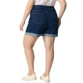 thumbnail image 3 of Agnes Orinda Women's Plus Size Roll Hem Mid Rise Stretchy Denim Shorts 1X Blue, 3 of 6