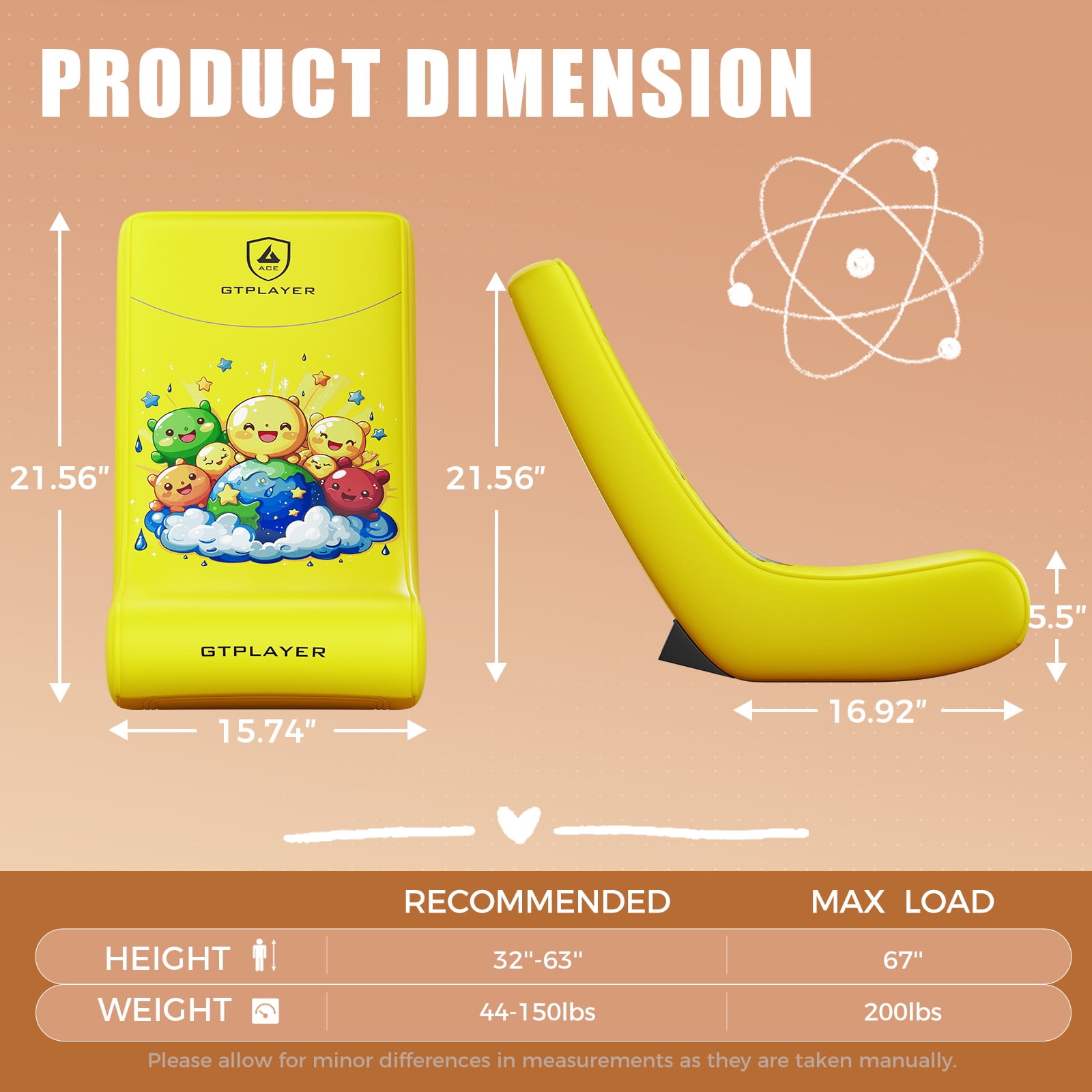 GTPLAYER Floor Rocker Gaming Chair，Yellow