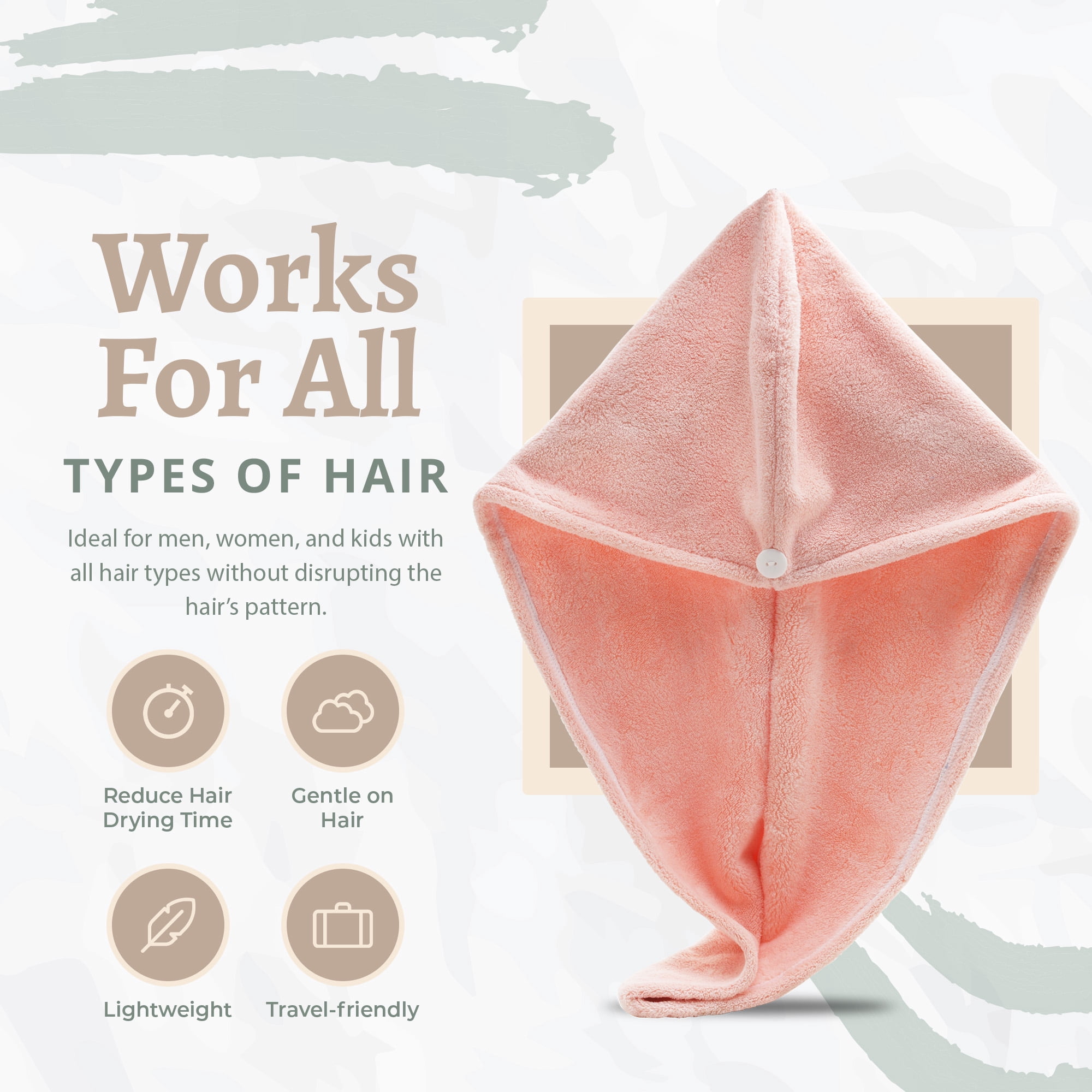 Derbway Serviette Cheveux Microfibre Ultra Absorbante - Turban Séchage Rapide Avec Boutons Ajustables + Crochet Offert (Vert)