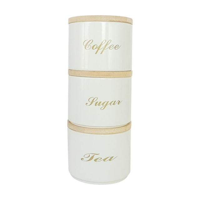 Juego de 3 recipientes herméticos para cocina, para café, té y azúcar. Blanco